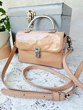 Boxy Mini Bag Satchel Crossbody in Nude/Beige Stud Accents Urban Outfitters